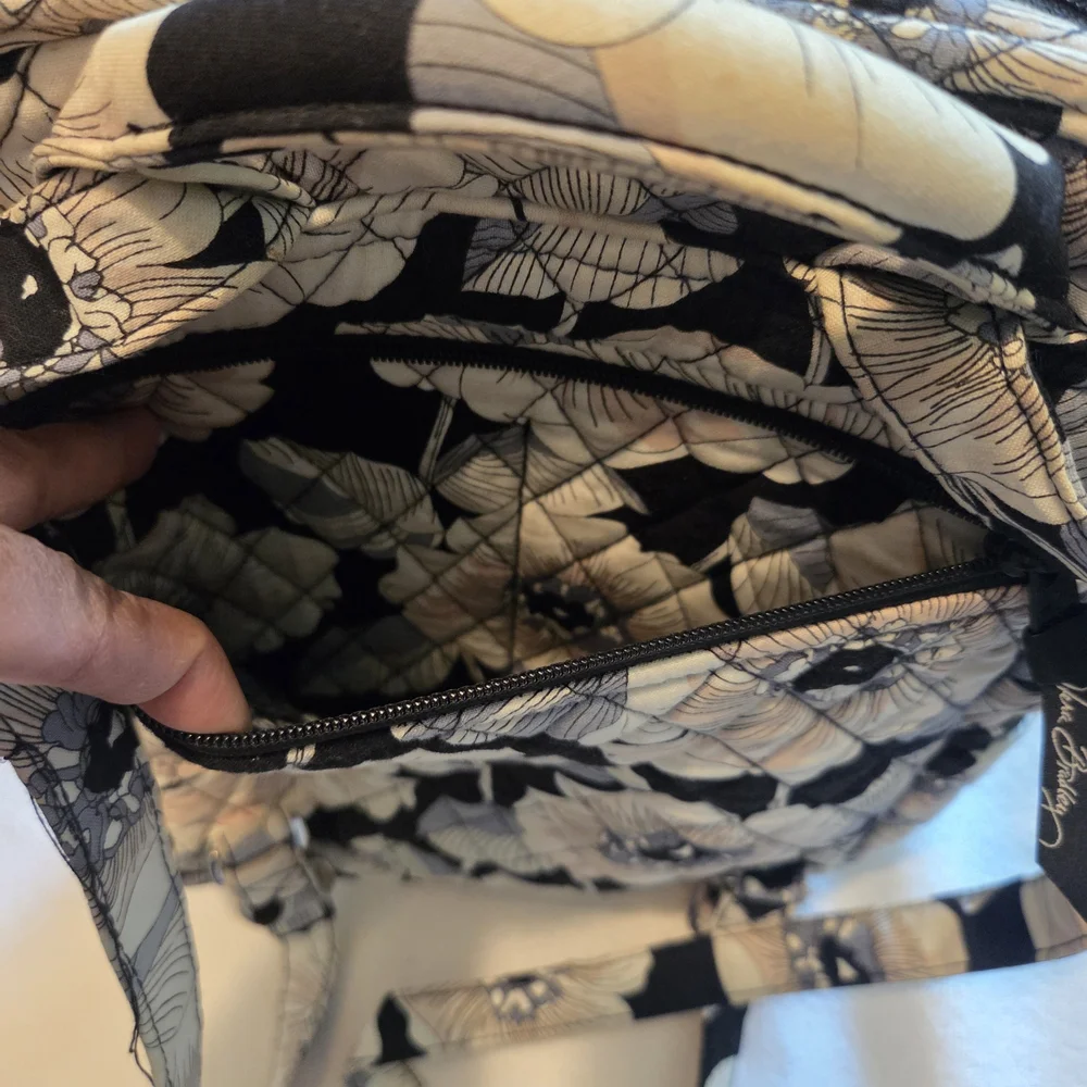 Floral Quilted Backpack in Cream and Black - Women's Bag